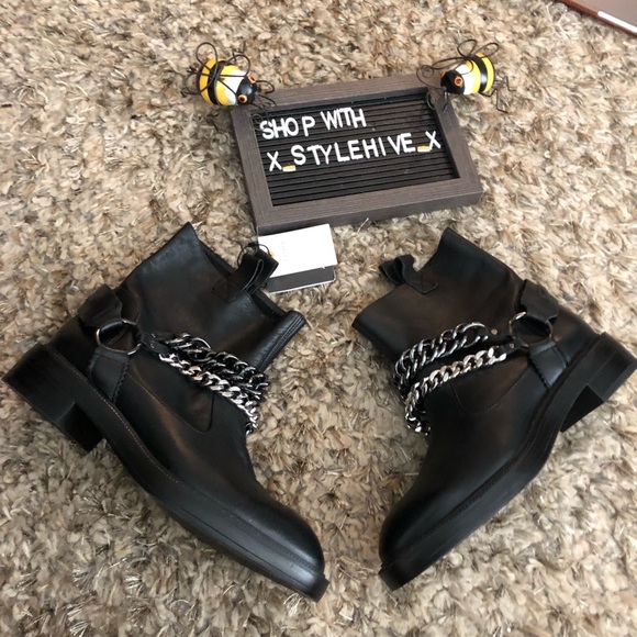 Zara black chunky chain biker boots